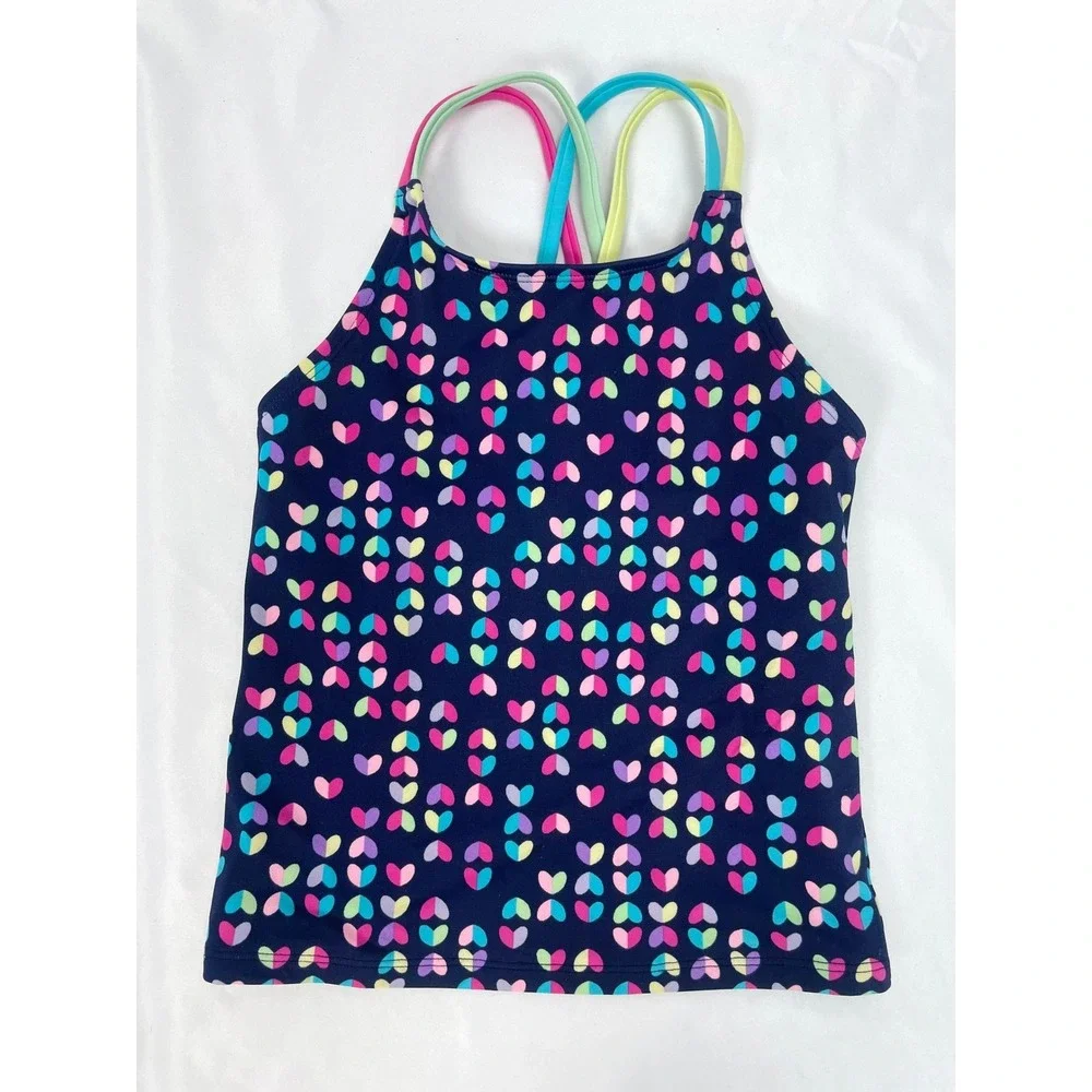 Lands' End Girl Size 7 Blue Heart Tankini Swim Suit Top